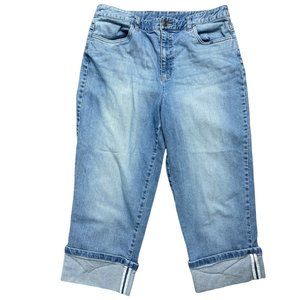Women's TALBOTS Stretch Capri Size 12 Light Blue Jeans Cropped Selvedge Hem